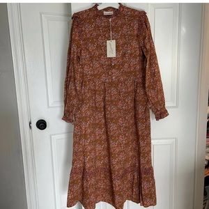 NEW UNIVERSAL THREAD BROWN FLORAL MIDI DRESS COTTAGE PRATIE DRESS